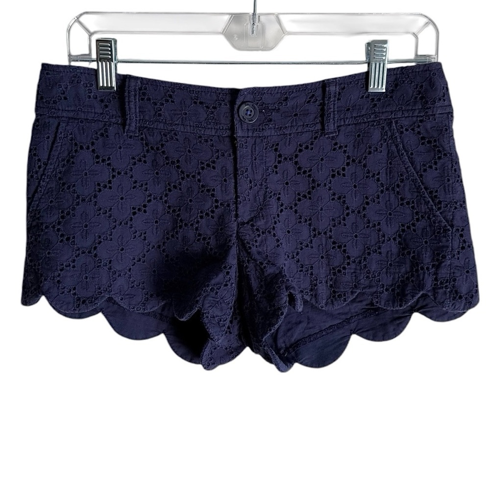 Lilly Pulitzer Walsh Blue Cotton Eyelet Low Rise Shorts Size 0